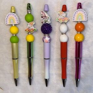 5 piece- Gnome Spring time themed handcrafted beaded pens set.